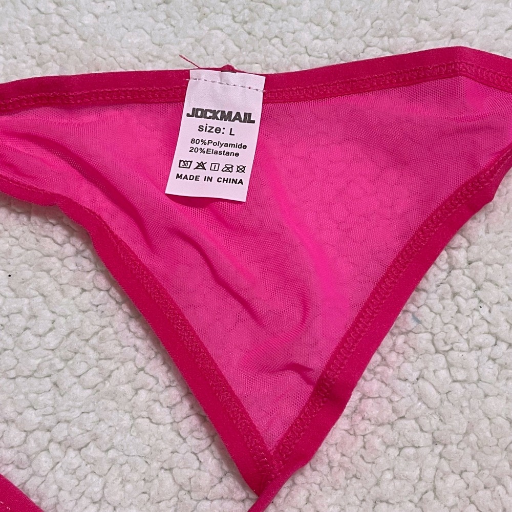 Jockmail Large (30-32) Fishnet Thong Rose Red Mesh Low Rise Underwear JM220 NEW - Picture 7 of 9
